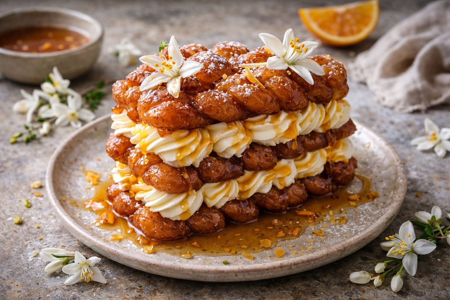 Koeksister Mille-Feuille with Orange-Blossom Syrup and Whipped Mascarpone