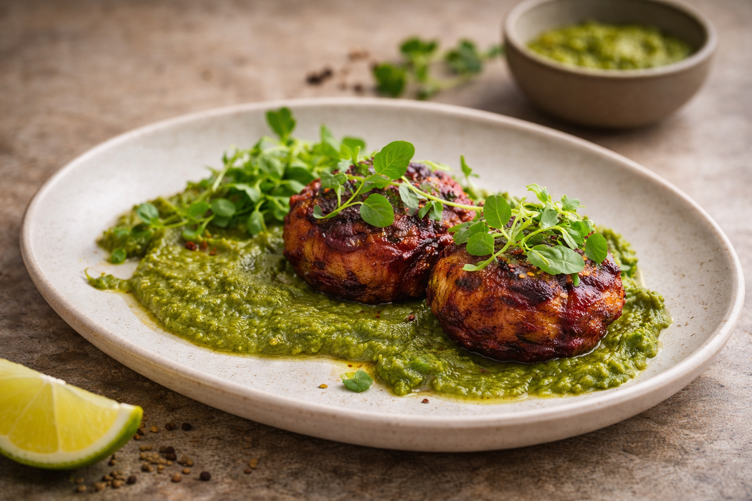 Watercress & Beetroot Tikki (Shallow-Seared) with Coriander-Lime Chutney