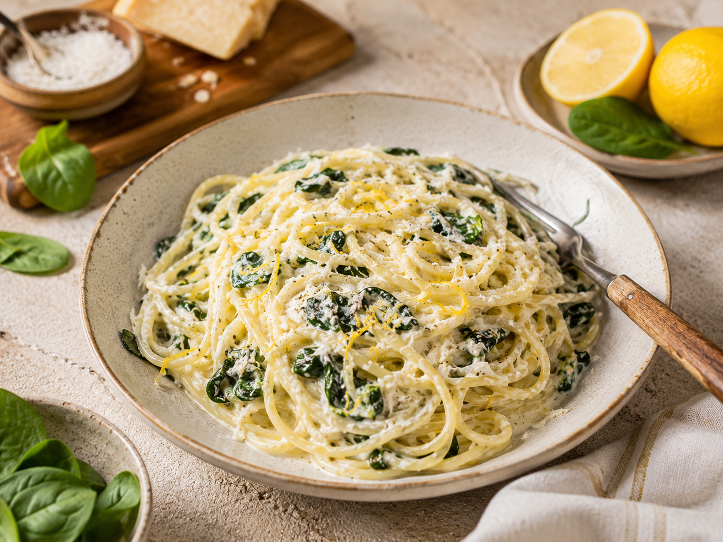 Spaghetti with Lemon Ricotta & Spinach