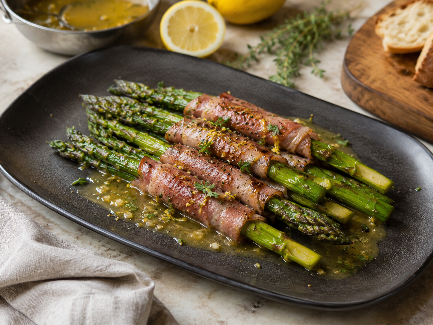 Ham-Wrapped Green Asparagus with Lemon Butter Pan Sauce