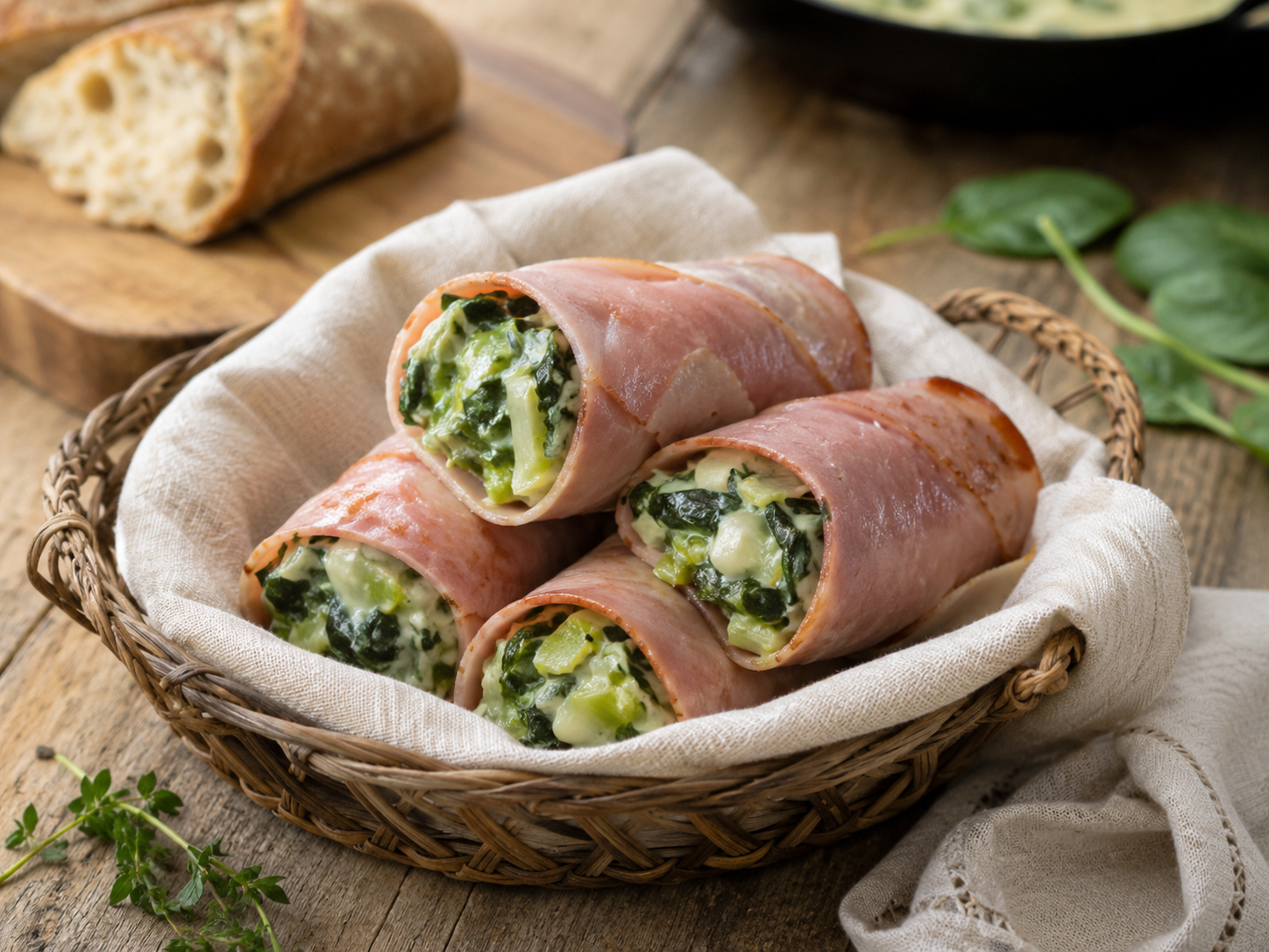 Ham-Wrapped Leek & Spinach Skillet Rolls