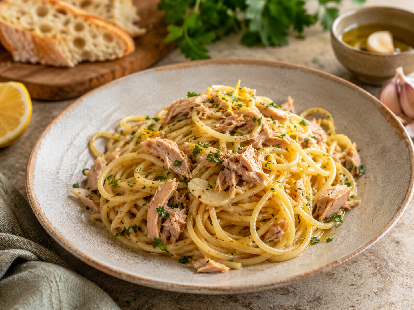 Spaghetti with Garlic, Lemon & Tuna (Aglio e Limone)