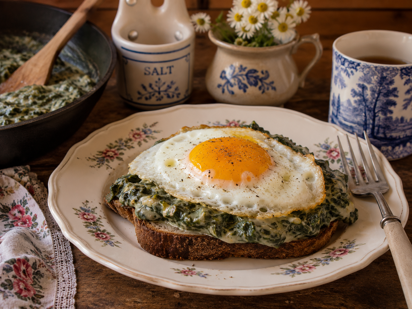 Grandma-Style Creamed Spinach & Fried Egg on Rye