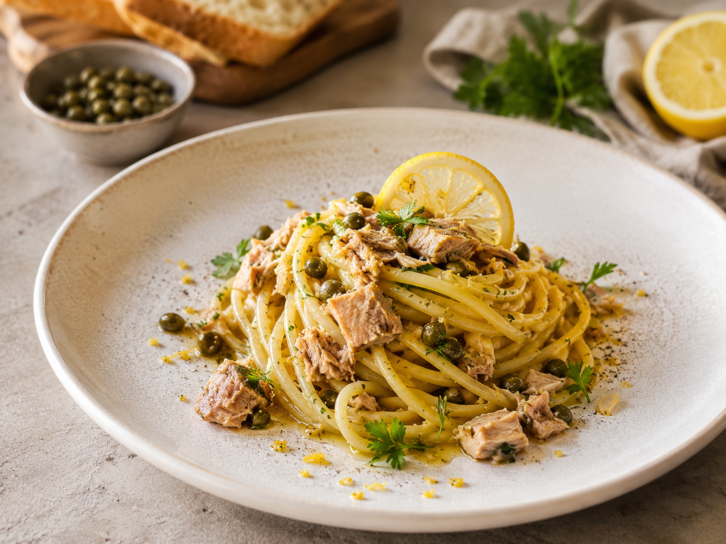 Lemon-Caper Tuna Spaghetti