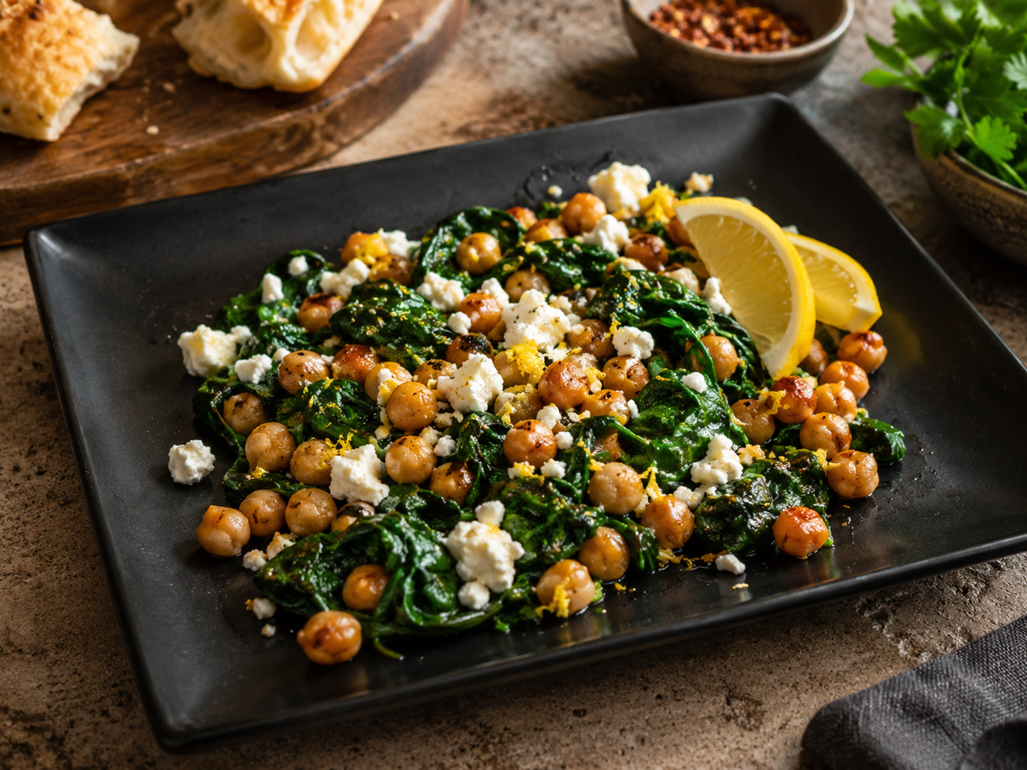 One-Pan Chickpeas with Spinach & Feta (Lemony)