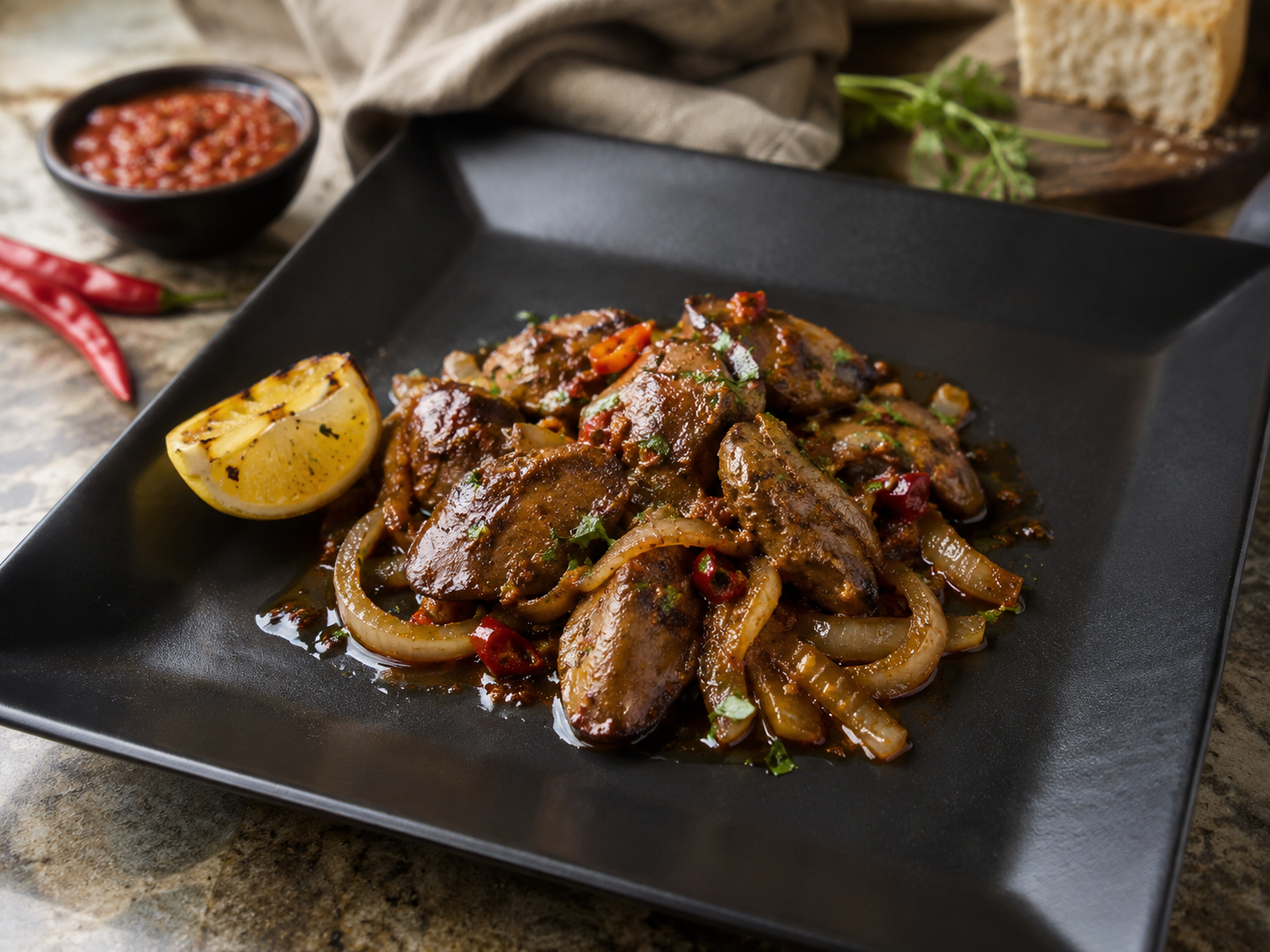 Peri-Peri Chicken Livers with Onion