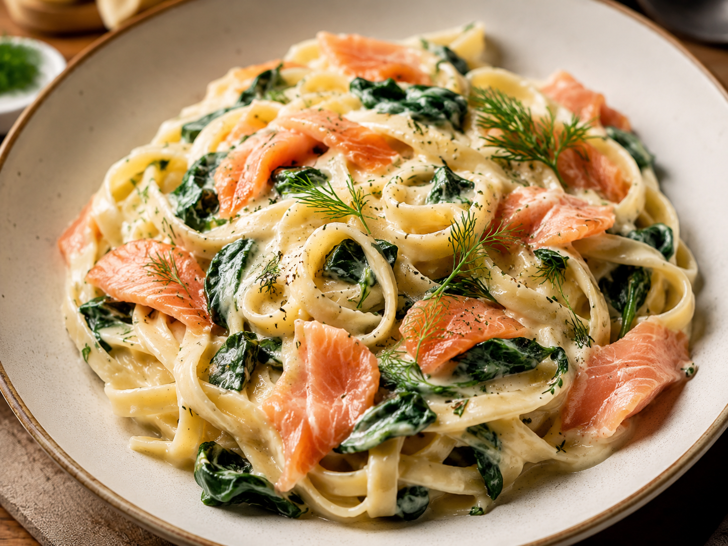 Creamy Salmon Spinach Tagliatelle