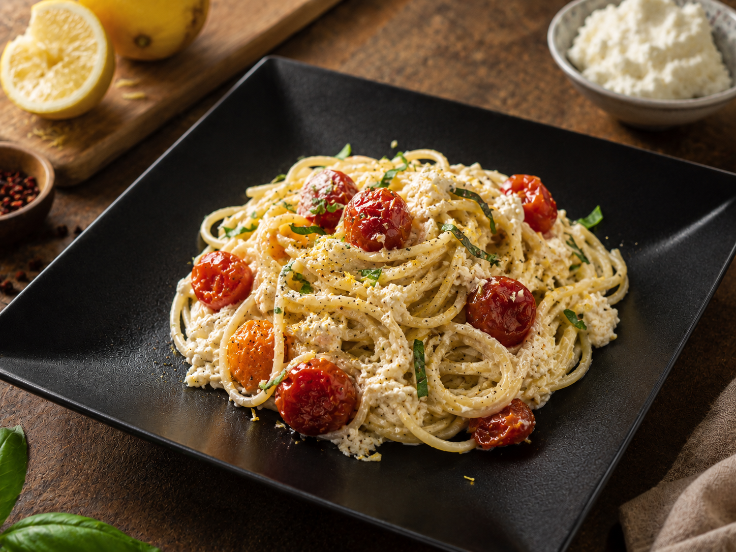 Cherry Tomato Ricotta Lemon Spaghetti