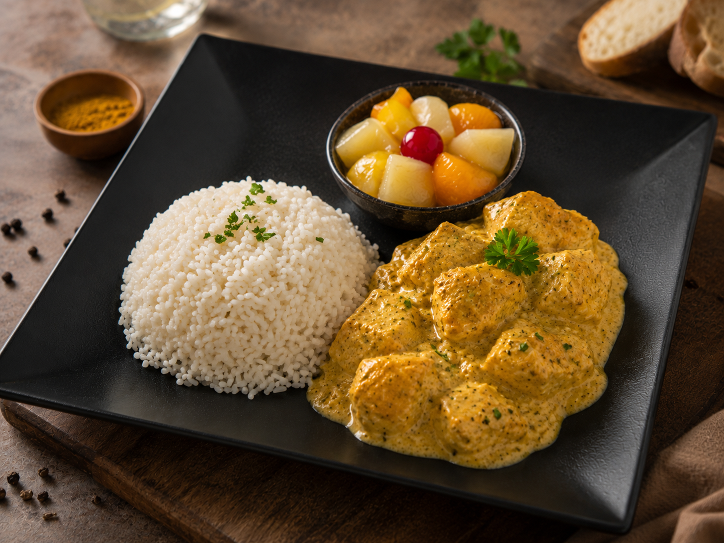 Quick Chicken Curry Rice with Canned Fruit Salad