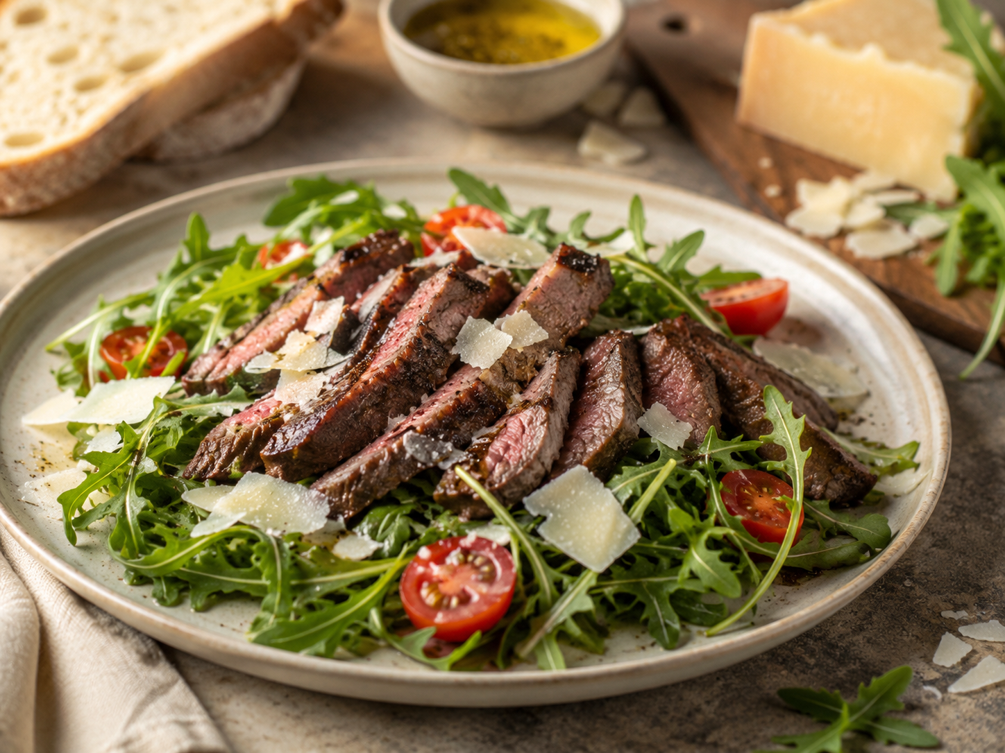Steak & Rocket (Arugula) Salad with Parmesan